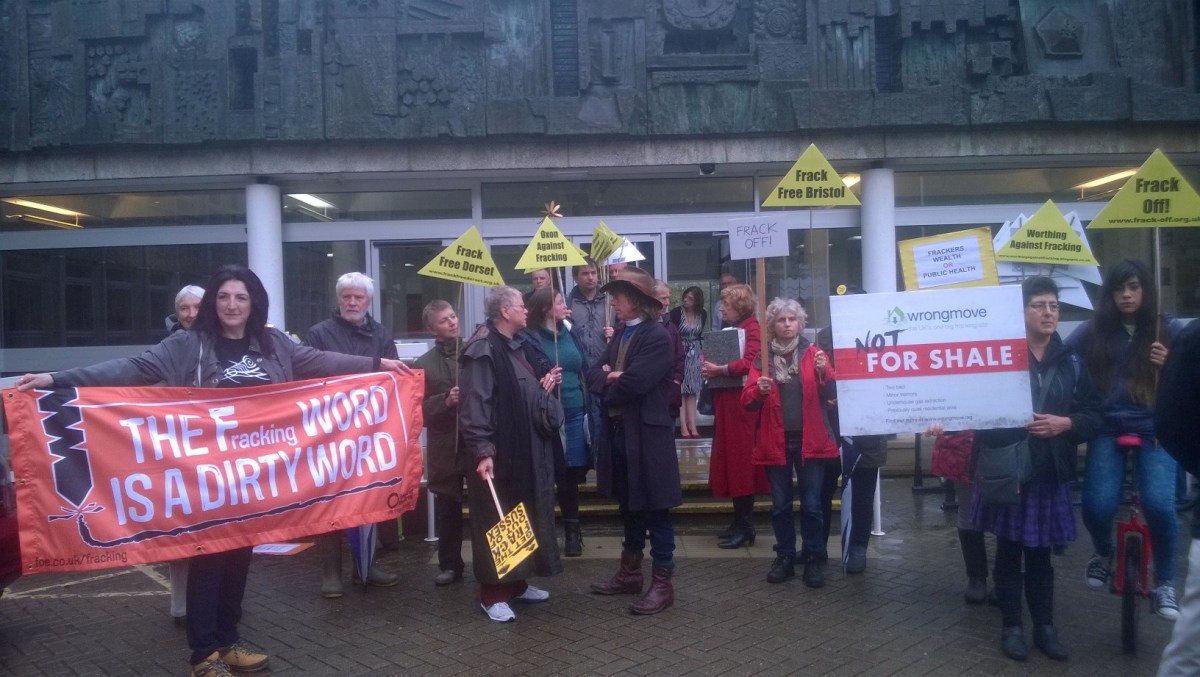 Anti-fracking campaigners outside County Hall before the meeting