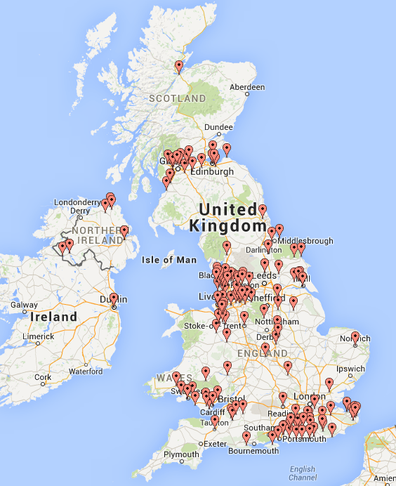 Location of UK anti-fracking groups who signed a letter to David Cameron calling for a ban on hydraulic fracturing