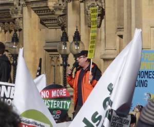 Gayzer Frackman, Lancashire anti-fracking campaigner addressing Saturday's march