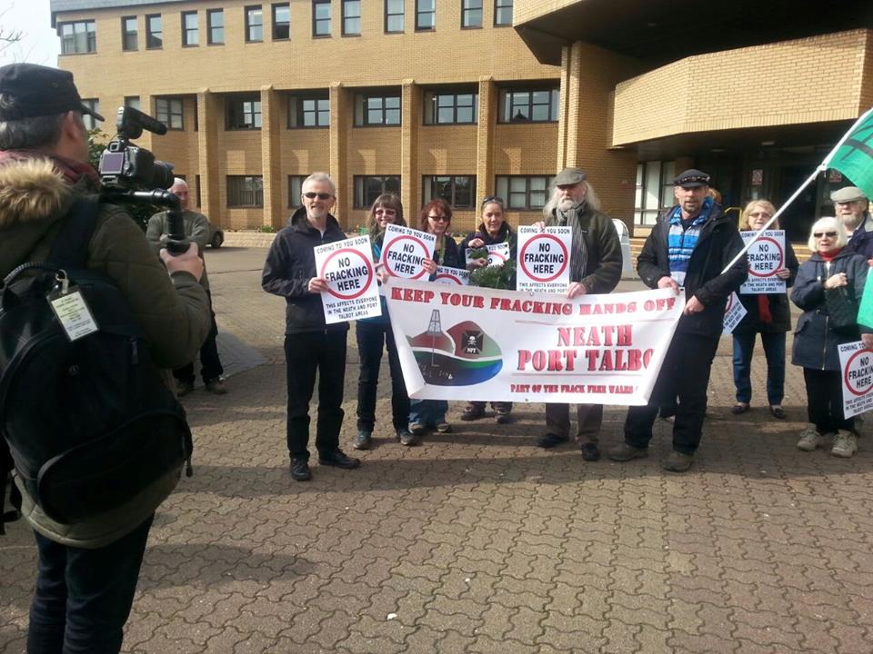 Campaigners outside Neath Port Talbot Council meeting
