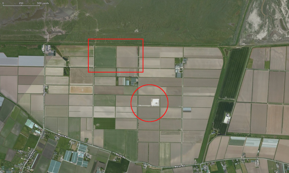 Cuadrilla's Becconsall site (circled) and the refuge fields (square)