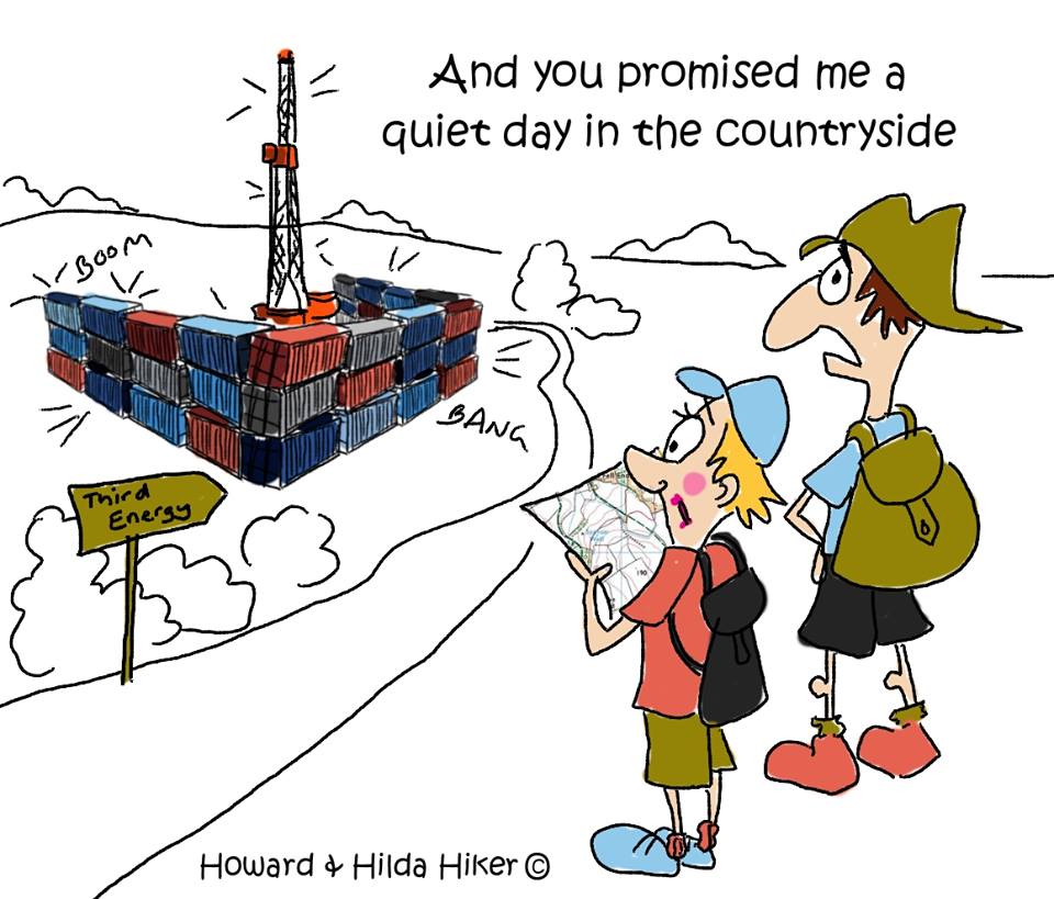 Howard and Hilda Hiker visit Third Energy's proposed fracking site at Kirby Misperton in North Yorkshire, where the company plans a noise barrier made from shipping containers