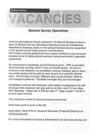 Seismic testing advert