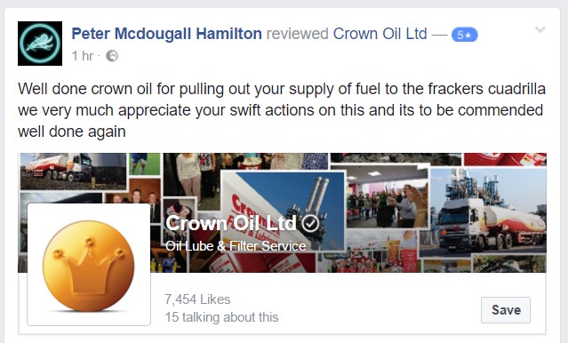 Crown oil Facebook message