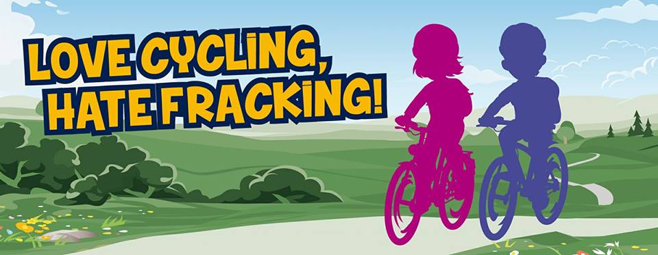 Tour of Britain 2017 love cycling hate fracking poster