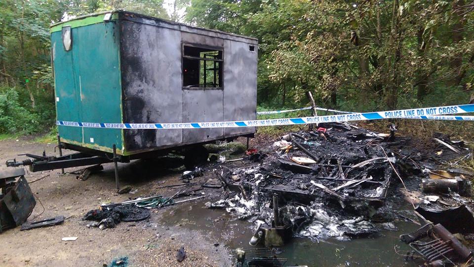 170915 caravan fire 2 Leith Hill Protection Camp