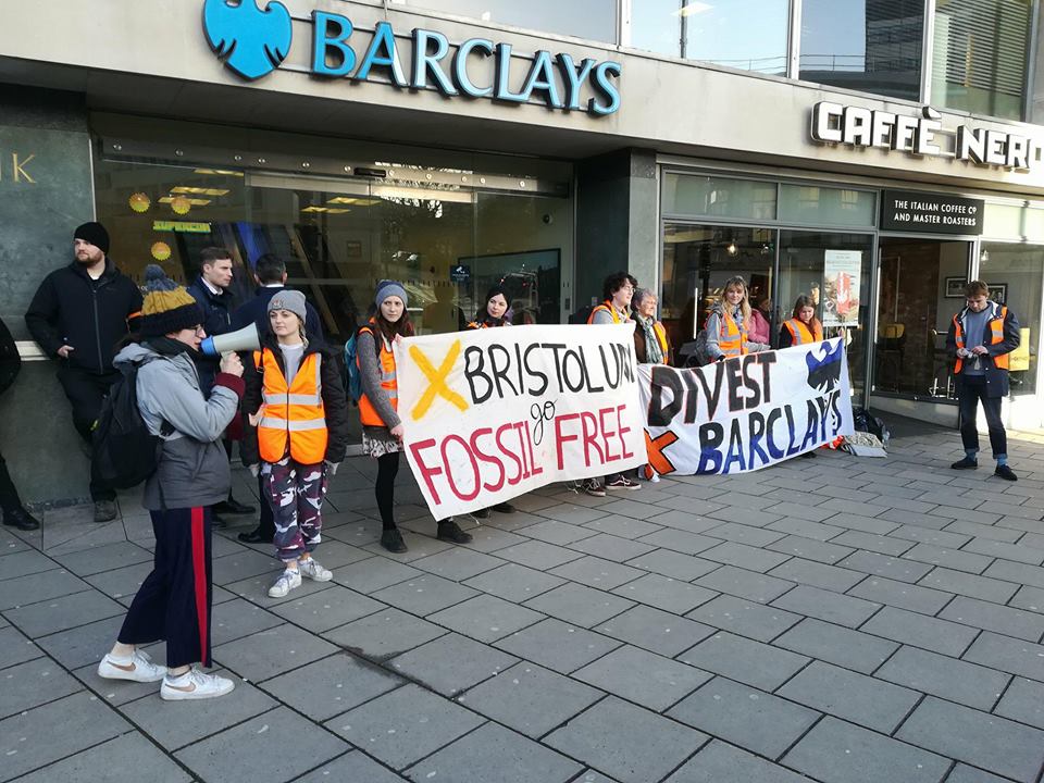 180215 barclays bank protest Fossil Free University of Bristol