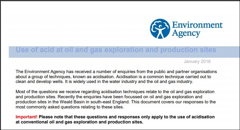 Environment Agency use of acid at oil and gas sites