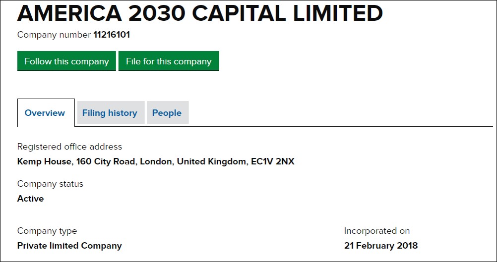 America 2030 Capital Limited Companies House