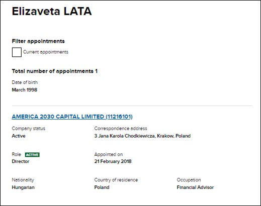 Elizaveta Lata Companies House entry