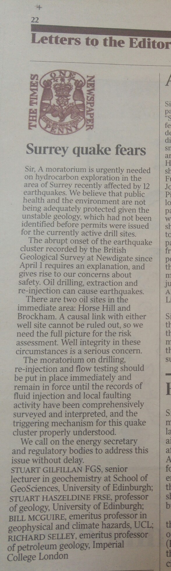 180806 Times letter on earthquakes