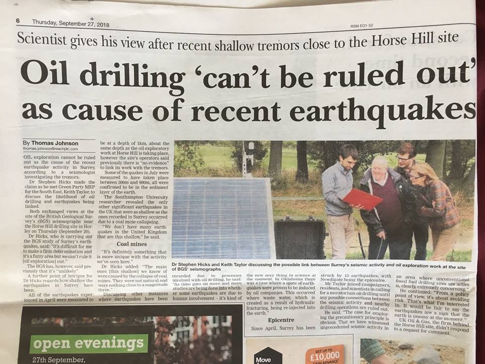 180927 Dorking Advertiser on earthquakes