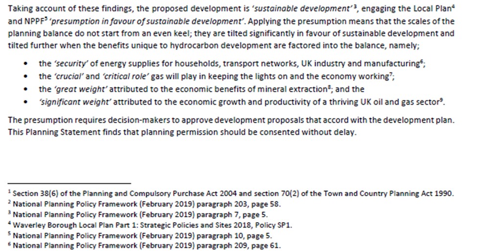 Extract of planning statement on NPPF