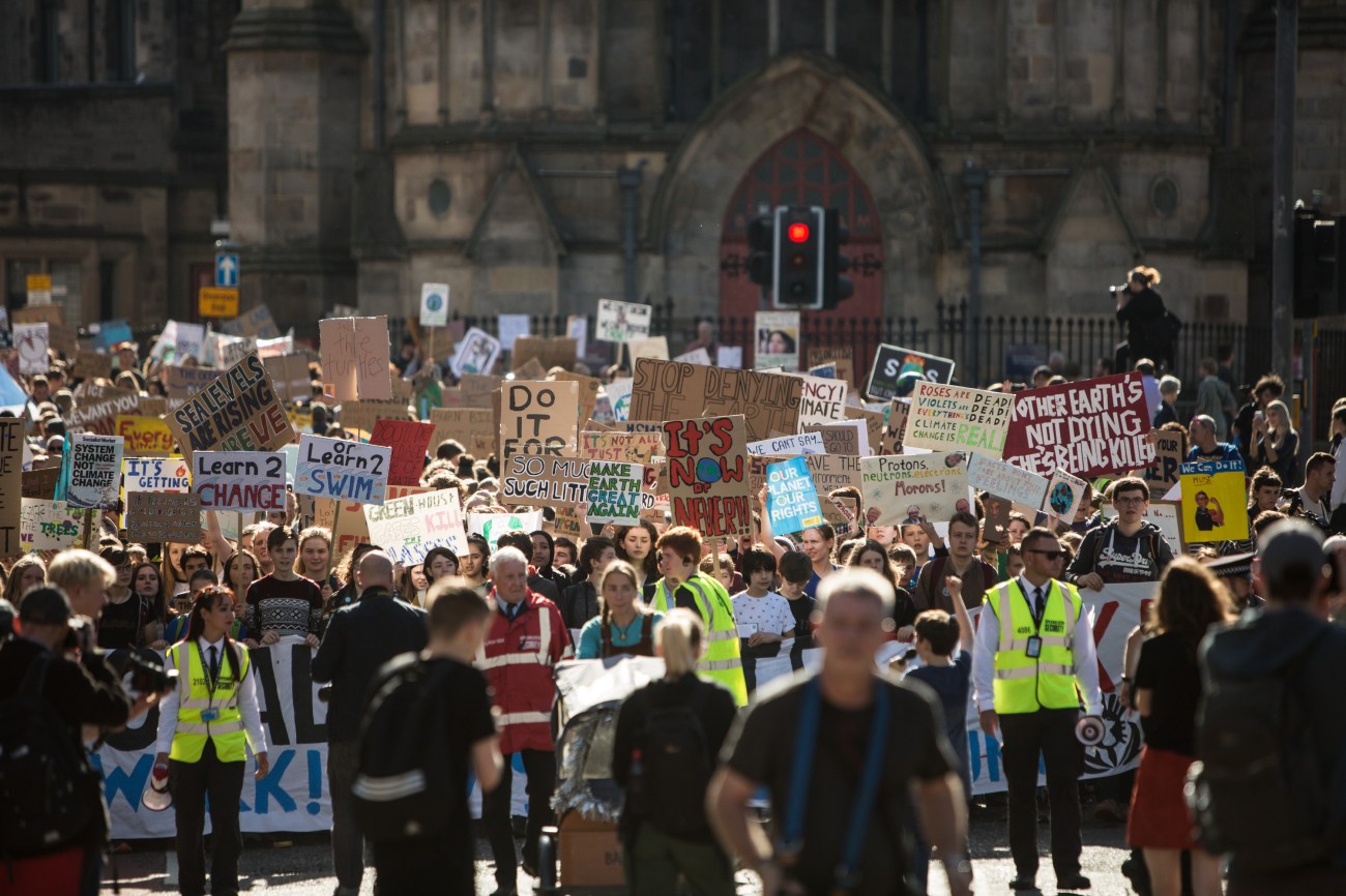 Scottish youths strike for the climate, during a global day of action, taking the day off school and educational establihments to protest the Government's inaction on the climate crisis, in Edinburgh, Scotland, 20th September 2019.