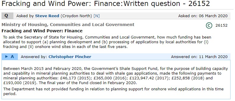 200311 written answer on shale support fund