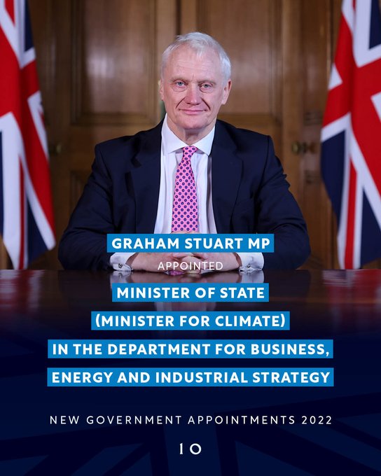 Government card announcing appointment of Graham Stuart as Minister for Climate